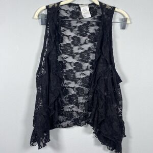 Vintage Rock Candy Women's Vest Y2K Black Floral Lace Fairy Grunge Whimsigoth S